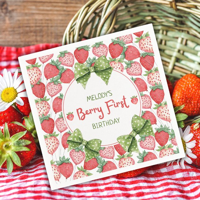 Berry First Birthday Strawberry Party  Napkin (Creator Uploaded)