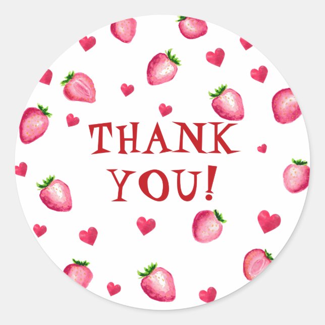 Berry First Birthday Strawberry Party Thank You Classic Round Sticker (Front)