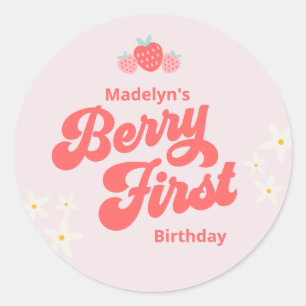 Berry First Birthday Strawberry Pink Classic Round Classic Round Sticker