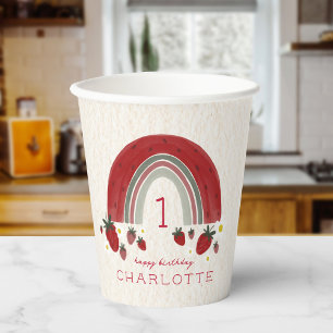 Berry First Birthday Strawberry Rainbow Floral Paper Cups