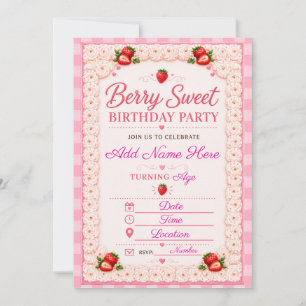 Berry First Birthday Strawberry Shortcake Invitation