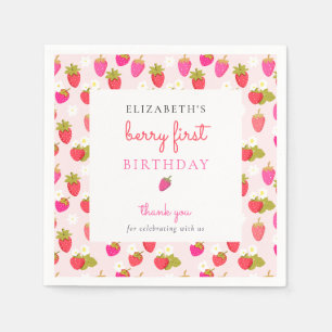 Berry First Birthday Sweet Strawberry Girl Cute Napkin