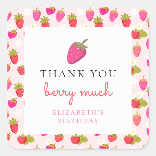 Berry First Birthday Sweet Strawberry Girl Cute Square Sticker