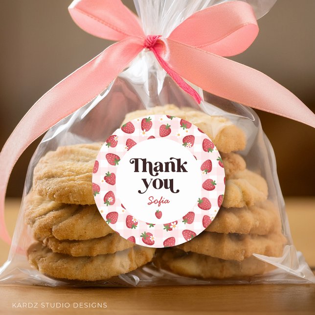 Berry First Birthday Thank You Classic Round Sticker (Stickers are available in 3 and 1.5 inches, choose your size before checkout.)