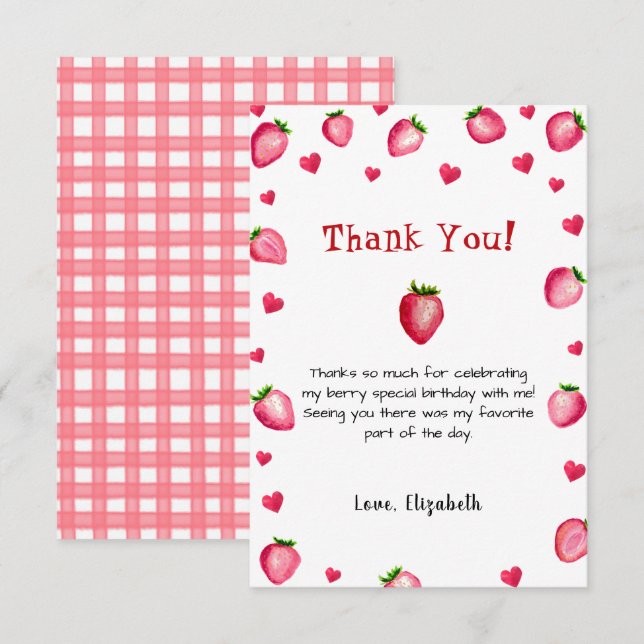 Berry First Birthday Thank You Note Card (Front/Back)