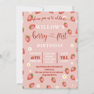Berry First Birthday Themed Party Invitations