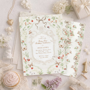 Berry First Birthday Vintage Floral Invitation