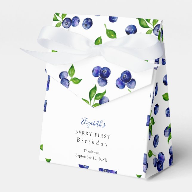 Berry First Birthday Watercolor Blueberry Cute Favour Box (Front Side)