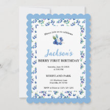 Berry First Birthday Watercolor Blueberry Invite