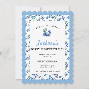 Berry First Birthday Watercolor Blueberry Invite