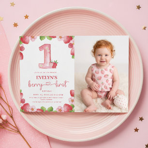 Berry First Birthday Watercolor Fruit Baby Photo Invitation