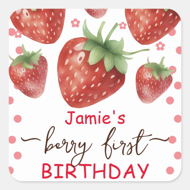Berry First Birthday Watercolor  Square Sticker (Front)