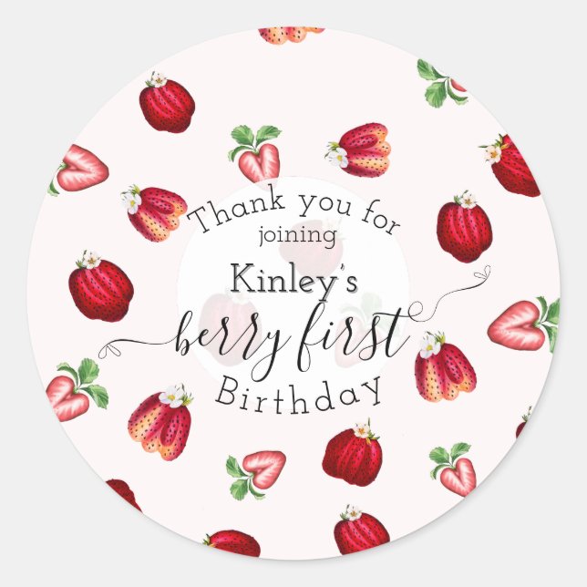 Berry First Birthday Wild Strawberry Shortcake Classic Round Sticker (Front)
