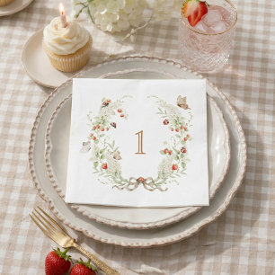Berry First Birthday Wreath Garden Party Napkin