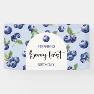 Berry first blueberries kids birthday banner