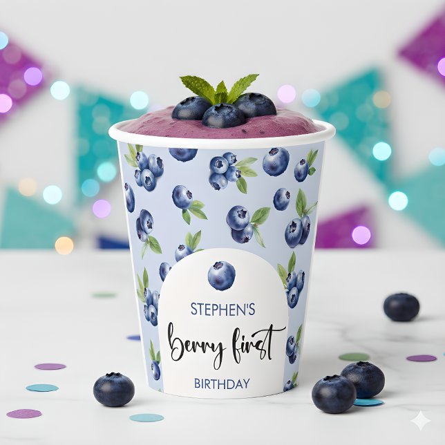 Berry first blueberries kids birthday paper cups (Creator Uploaded)