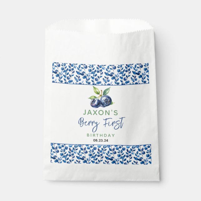 Berry First Blueberry 1st Birthday Party Favour Bags (Front)