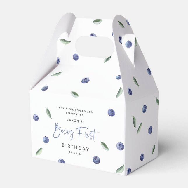 'Berry First' Blueberry 1st Birthday Party Favour Box (Front Side)