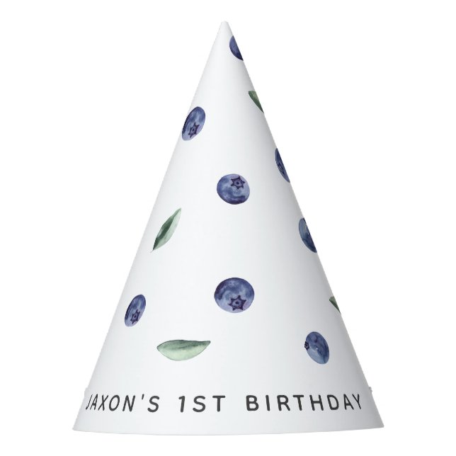 'Berry First' Blueberry 1st Birthday  Party Hat (Front)