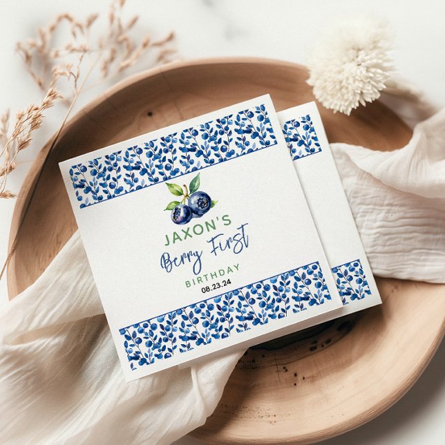 Berry First Blueberry 1st Birthday Party Napkin (Creator Uploaded)