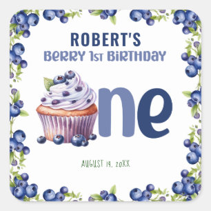 Berry First Blueberry 1st Birthday Square Sticker