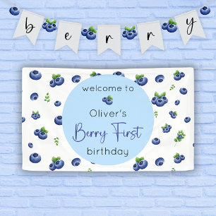Berry First Blueberry Birthday Banner