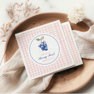 Berry First blueberry birthday Pink Bow Coquette Napkin