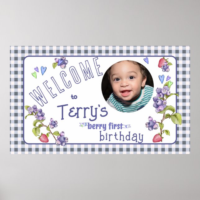 Berry First Boy's Birthday Banner Poster (Front)