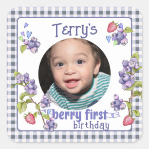 Berry First Boy's Birthday Square Sticker