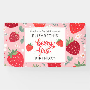 Berry First Cute 1st Birthday Girl's Strawberry  Banner