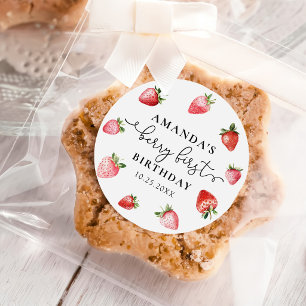 Berry First Cute 1st Birthday Strawberry Classic  Round Sticker