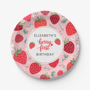 Berry First Cute 1st Birthday Strawberry Girl's Paper Plate
