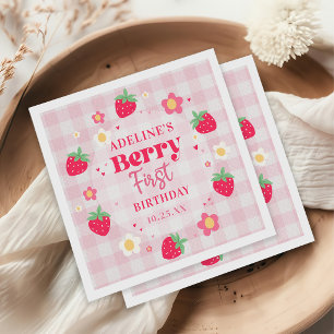 Berry First Cute 1st Birthday Strawberry Napkin