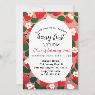 Berry First Cute Strawberry 1st Birthday Invitation
