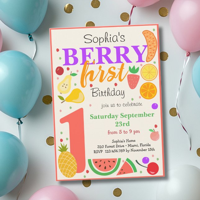 Berry first fruits kids birthday invitation (Creator Uploaded)