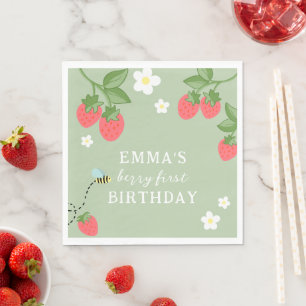 Berry First Girls Strawberry First Birthday Party Napkin