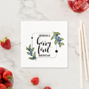 Berry First Kids Birthday   Blueberry   Minimal Napkin
