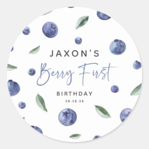 Berry First Personalised Blueberry 1st Birthday Classic Round Sticker