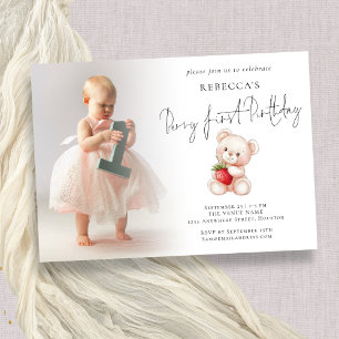 Berry First Photo Overlay 1st Birthday Invitation