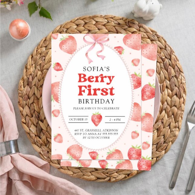 Berry First Red Strawberry 1st Summer Birthday Invitation (Creator Uploaded)