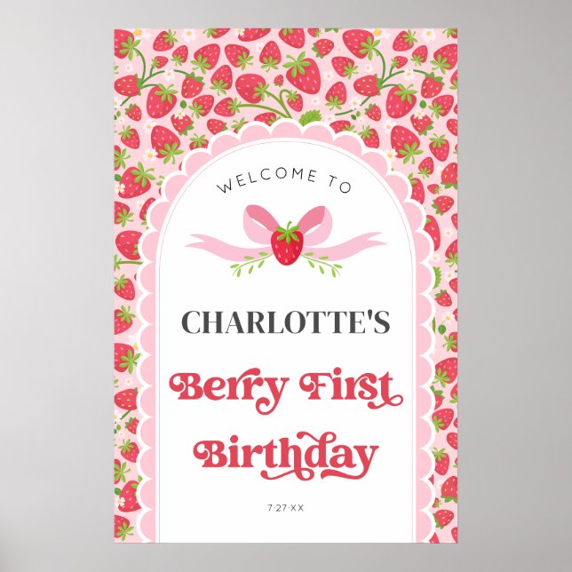 Berry First Strawberry 1st Birthday 20x30 Welcome Poster (Front)
