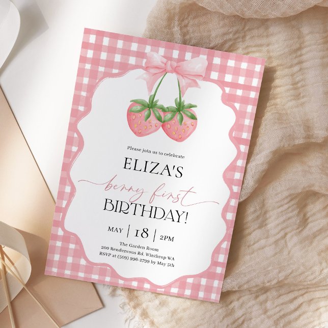 Berry First Strawberry 1st Birthday Invitation (Creator Uploaded)