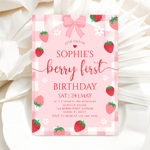 Berry First Strawberry 1st Birthday Invitation