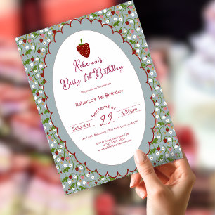 Berry First Strawberry 1st Birthday  Invitation
