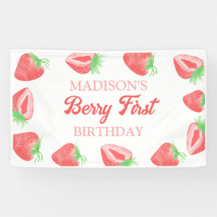Berry First Strawberry 1st Birthday Party Banner