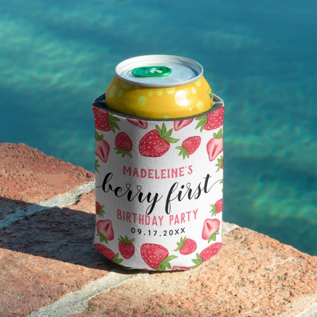 Berry First Strawberry 1st Birthday Party Custom Can Cooler (In Situ Pool)