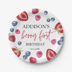 Berry First Strawberry 1st Birthday Party Custom Paper Plate
