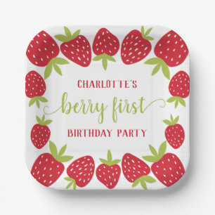  Berry First Strawberry 1st Birthday Party Custom Paper Plate