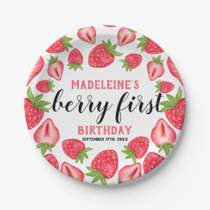 Berry First Strawberry 1st Birthday Party Custom Paper Plate