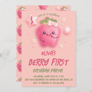 Berry First Strawberry 1st Birthday Party Invitat Invitation